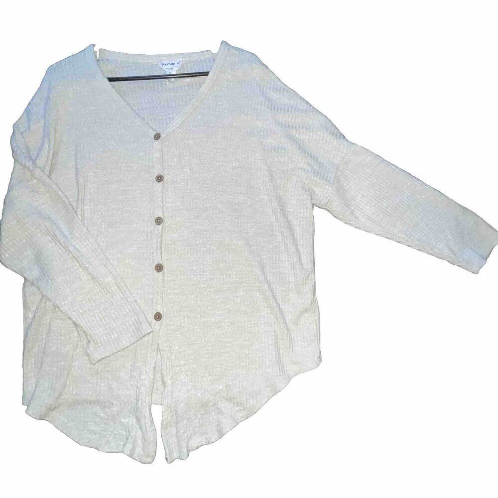 Republic Button Up Sweater Women’s Size 1X Beige Waffle Knit Loose Casual
